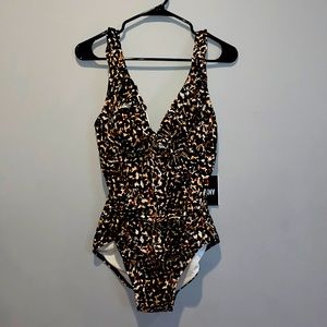 DKNY ruffle plunge underwire tummy-control one piece swimsuit size 12